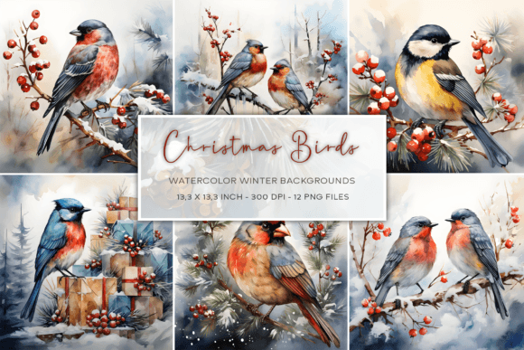 Enchanting Christmas Birds Watercolor Backgrounds for Designers