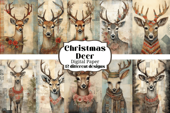 Enchanting Christmas Deer Junk Journal Backgrounds for Creatives