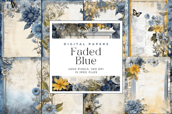 Faded Blue Junk Journal Backgrounds: A Digital Paper Collection