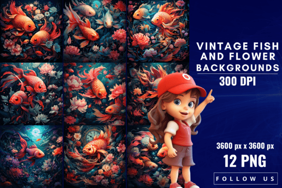 Timeless Elegance: Vintage Fish and Flower Backgrounds for Your Designs